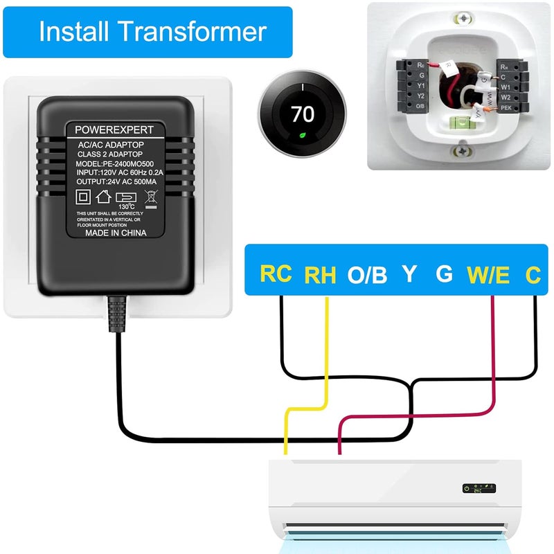 ATUOE Doorbell Transformer, AC 24 Volt Transformer for Ring C Wire Adapter Thermostat Cord Compatible with Ring Doorbell, Wyze, Nest Ecobee, Honeywell, Eufy and Nest Hello Video Doorbells, Black - Image 3